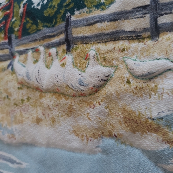 Vintage Grandma Moses Fabric Handmade Winter Scenery Wall Hanging - Picture 4 of 11